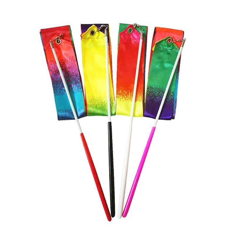 

2M Colorful Gym Ribbons Dance Ribbon Rhythmic Art Gymnastics Ballet Streamer Twirling Rod Children's Toy Rainbow Stick Training