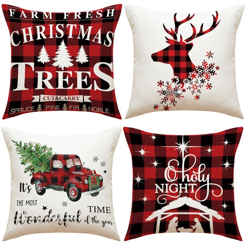

New Letter Printing Throw Pillow Case Cartoon Animal Elk Linen Pillow Case Christmas Gift Living Room Office Sofa Pillow