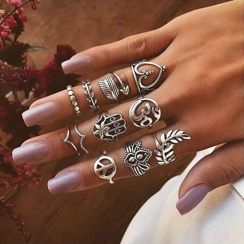 

Punk Metal Geometry Circular Punk Rings Set Opening Finger Accessories Buckle Joint Tail Ring for Women Jewelry Gifts
