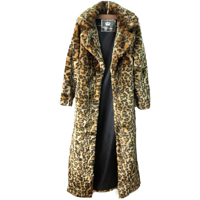 Womens Leopard Fur Coat Mink Coat Long Fashion Casual Coat Loose Warm Windbreaker Fur Coat Women