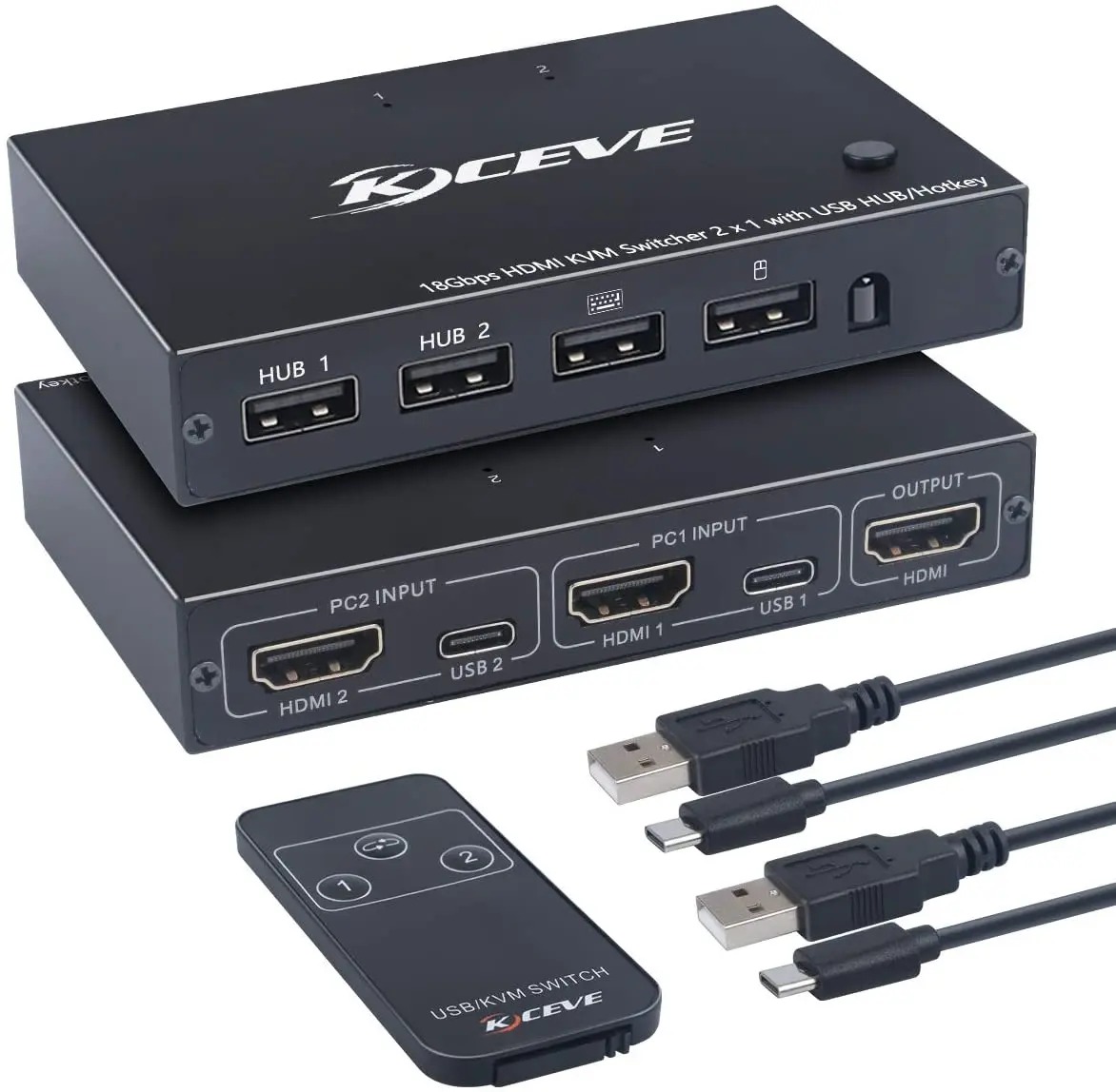 KCEVE HDMI KVM переключатель, 2 порта USB и HDMI 4K @ 60 Гц переключатель адаптер для 2 компьютеров совместное использование клавиатуры мыши и одного HD монитора