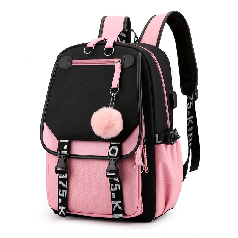 

Холщовый школьный ранец для девочек-подростков, большие модные ранцы черного цвета, сумки для книг розового цвета