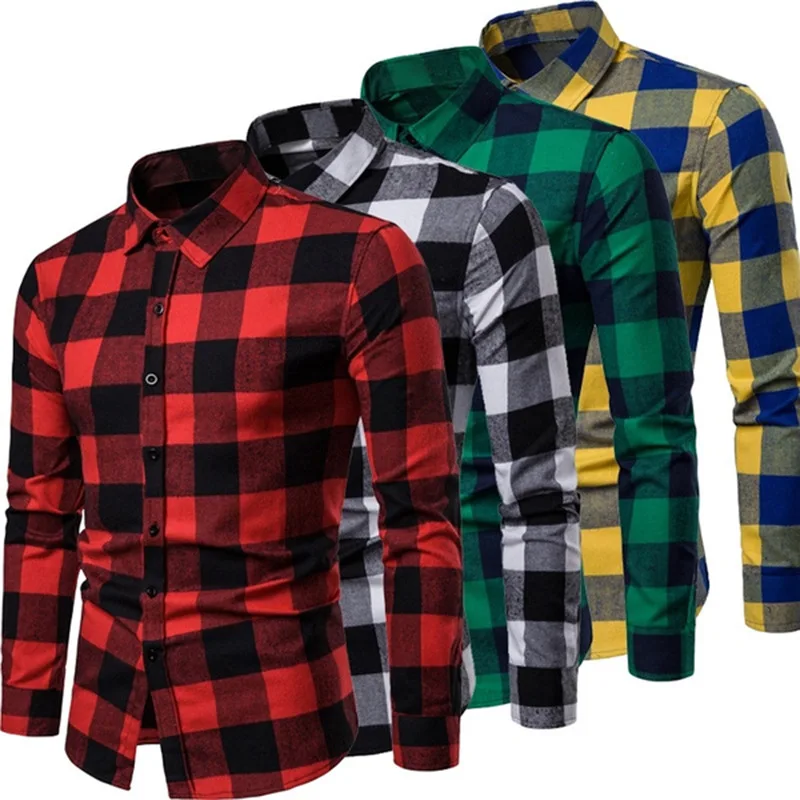 

New 2022 Spring Autumn Men's Plaid Long Sleeve Shirts Business Dress Shirt Tops Slim Fit Formal Shirts Men Cotton Shirts