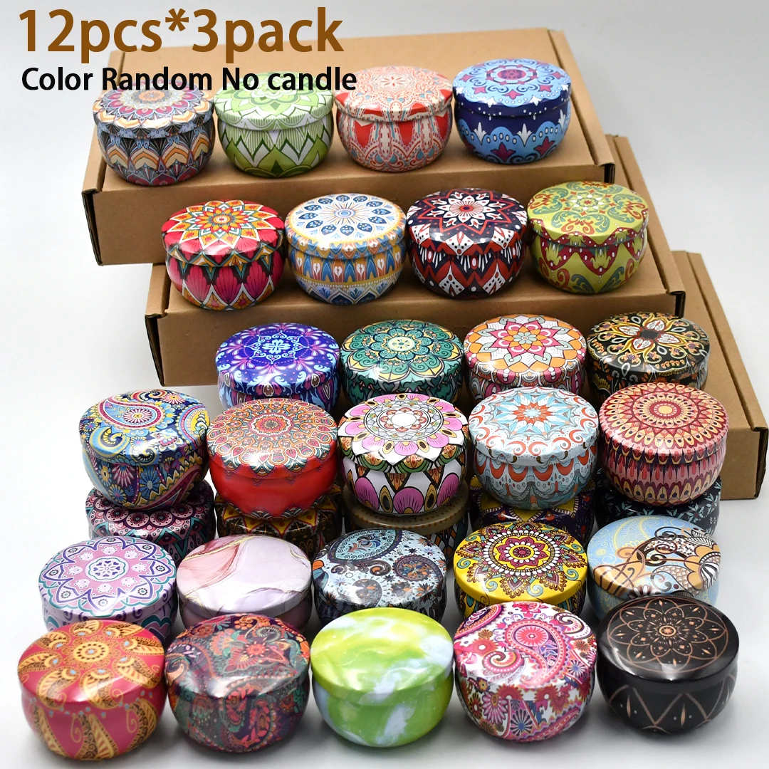 

36 Упаковок Металлических Контейнеров Для Свечей С Крышками — Баночки С Росписью В Цветочном Дизайне На 2