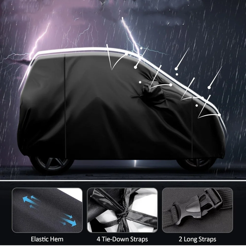 Фото 210T уличные водонепроницаемые автомобильные чехлы на заказ для Benz Smart Fortwo W451 2007-2023 с ветрозащитными лентами на молнии для снега и дождя №4