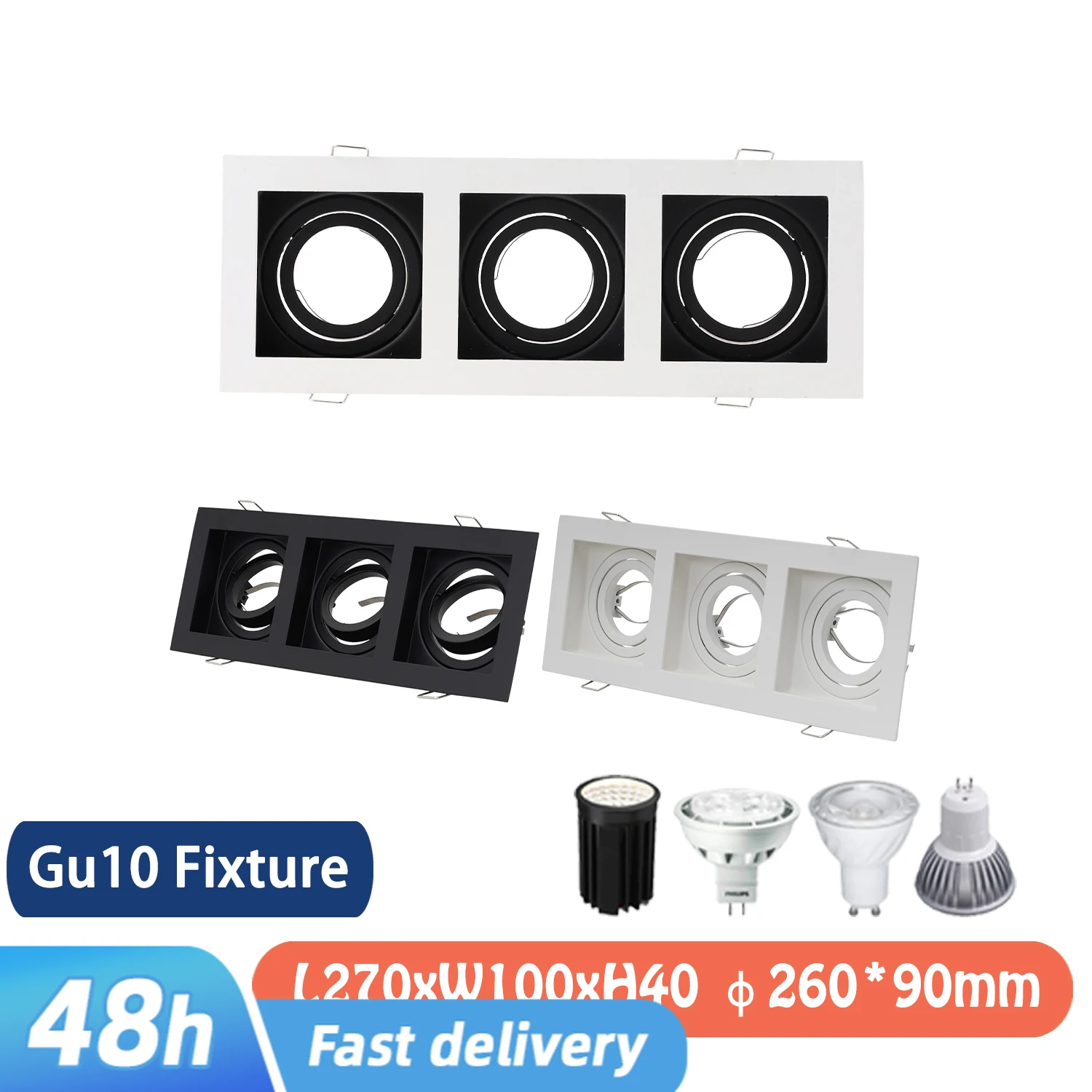 

Square White Recessed LED Ceiling Light Spotlight Fixture GU10 MR16 Lampholder Downlight Fitting Adjustable Frame Housing Fixed