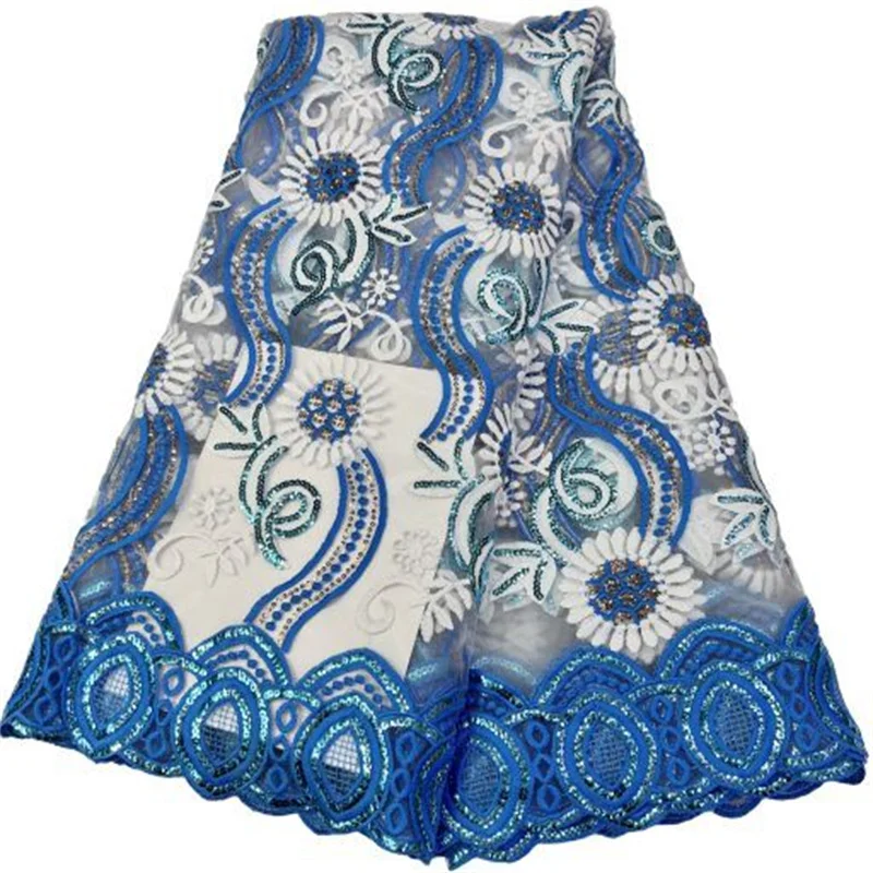 

Blue Newest Sequins Lace Fabric African Lace Fabric for Women Sew Nigerian Sequence Net Lace French Mesh Tulle Laces Fabrics