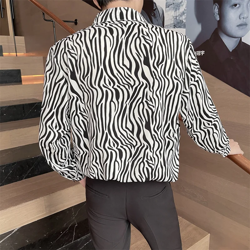 Zebra Printed Shirts for Men 2022 Summer Long Sleeve Loose Casual Shirt Streetwear Social Party Tuxedo Blouse Oversized Shirts