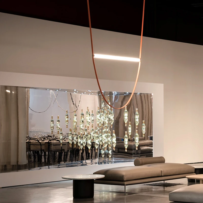 

Home Deco LED Dimmable Leather Belt Pendant Light Chandelier Luminaire HangingLamp For Villa Staircase Living Room