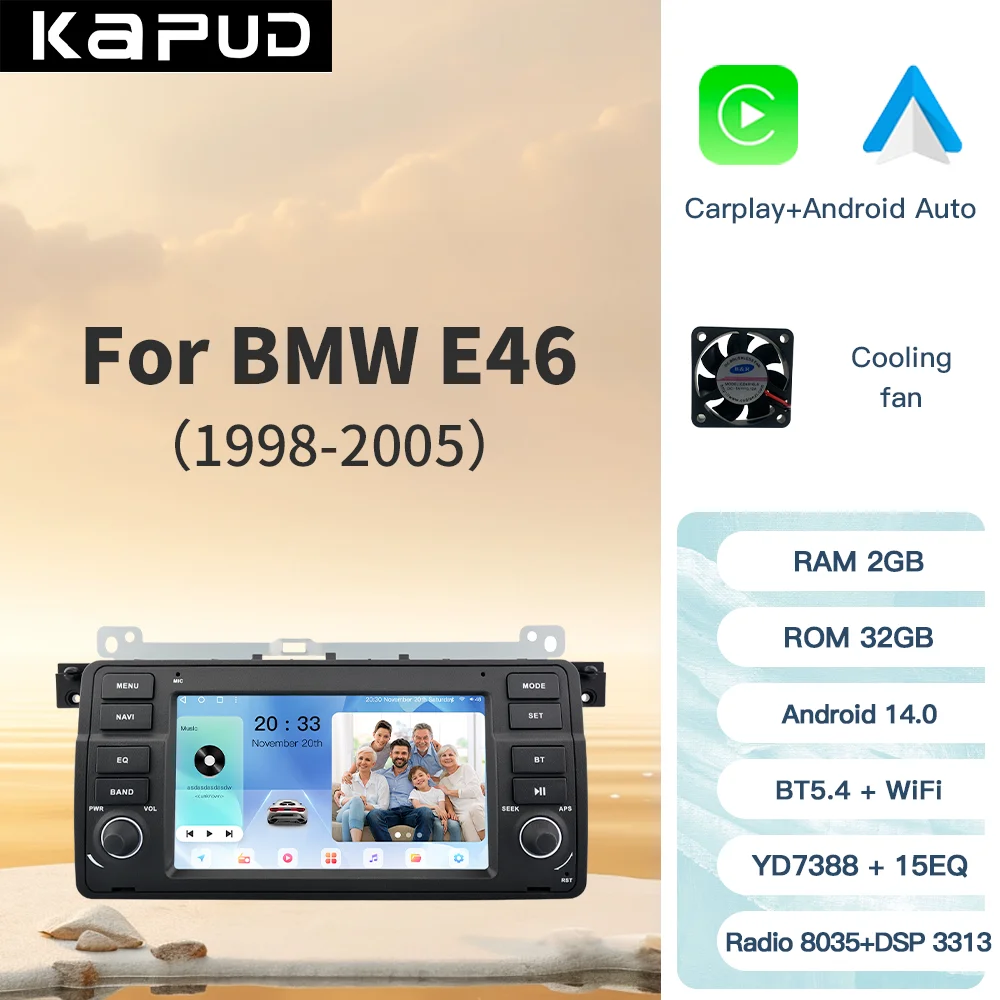 

Kapud 7 "Android14 навигационное радио для BMW 3 E46 автомобильная стерео мультимедиа 318/320/325/330/335 M3 1998-2005 360 CarPlay AUTO BT GPS