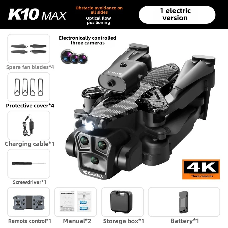 Новый дрон с камерой K10MAX HD с 4-направленным предотвращением препятствий, позиционированием оптического потока, складными квадрокоптерами (art.: 3920cb379c080) - 3920cb379c080