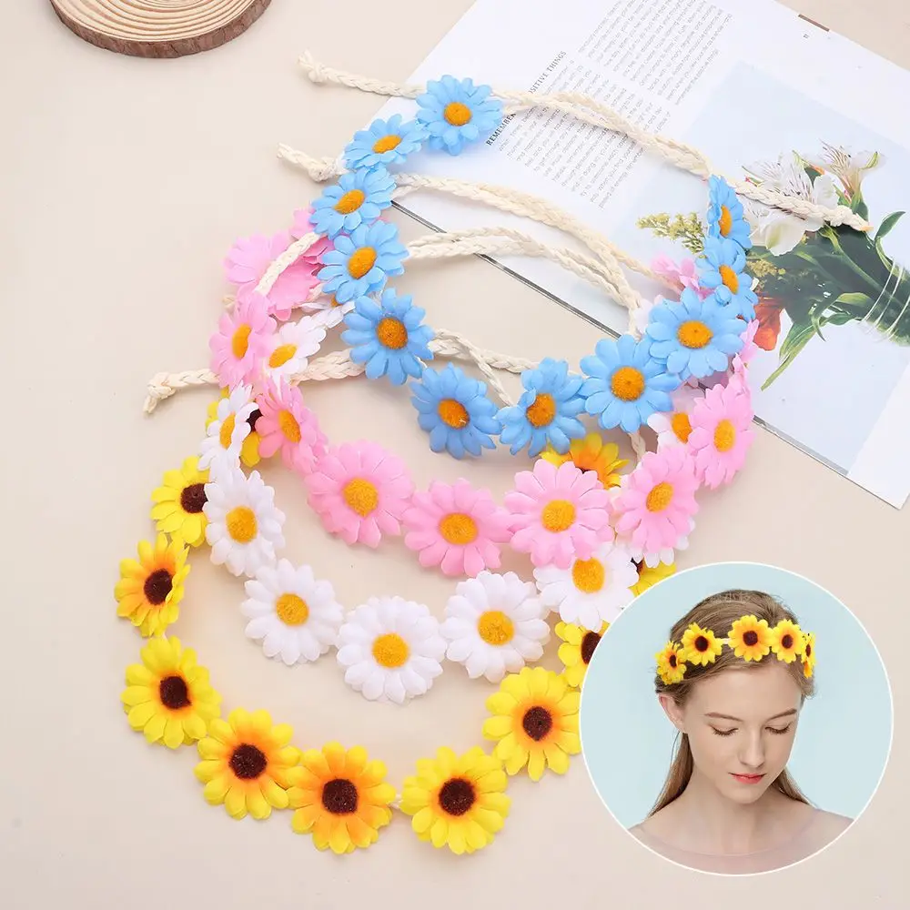 

Decorate Your Hat Braided Band for Party Wedding Floral Bridal Headpiece Sunflower Hair Wreath Daisy Flower Headbands