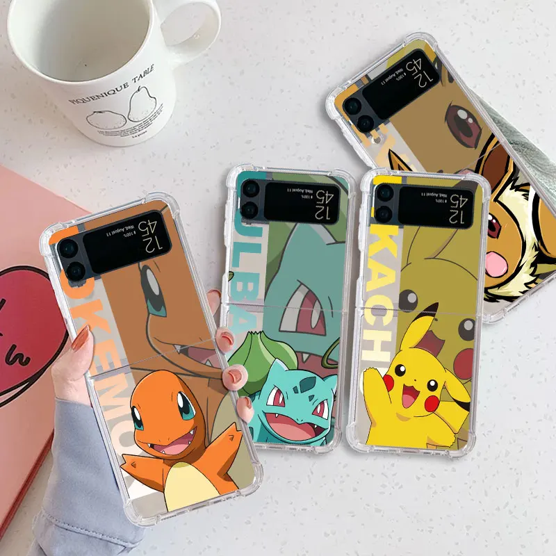

Pokemon Gengar Luxury Case For Samsung Galaxy Z Flip 3 4 5G Funda Z Flip3 Clear PC Hard Shockproof Back Phone Shell