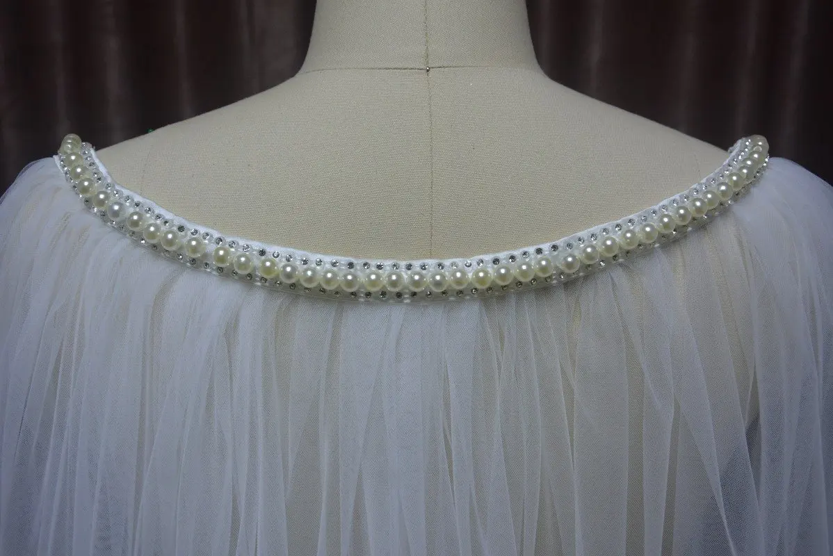 

white lvory Wedding Accessories beaded cape veil Bridal Shawl Cathedral Tulle Artificial cryst Cape Veil Cloak Shawl custom size