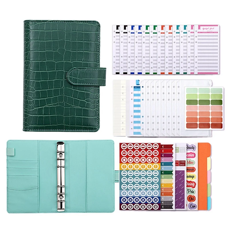 

PPYY-Crocodile Pattern A6 PU Leather DIY Binder Notebook Cover Agenda Planner Paper Cover Zipper Money Saving Envelope