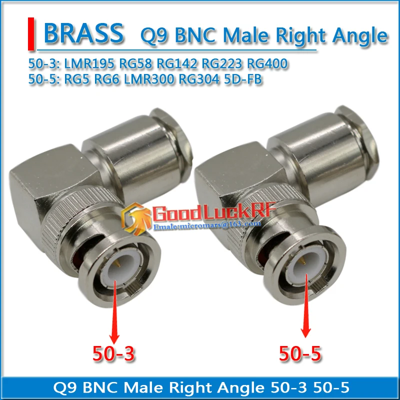 

Q9 BNC Male Right Angl 90 Degree Solder For LMR195 RG58 RG142 RG223 RG400 RG5 RG6 LMR300 RG304 Coaxial type L RF Connector