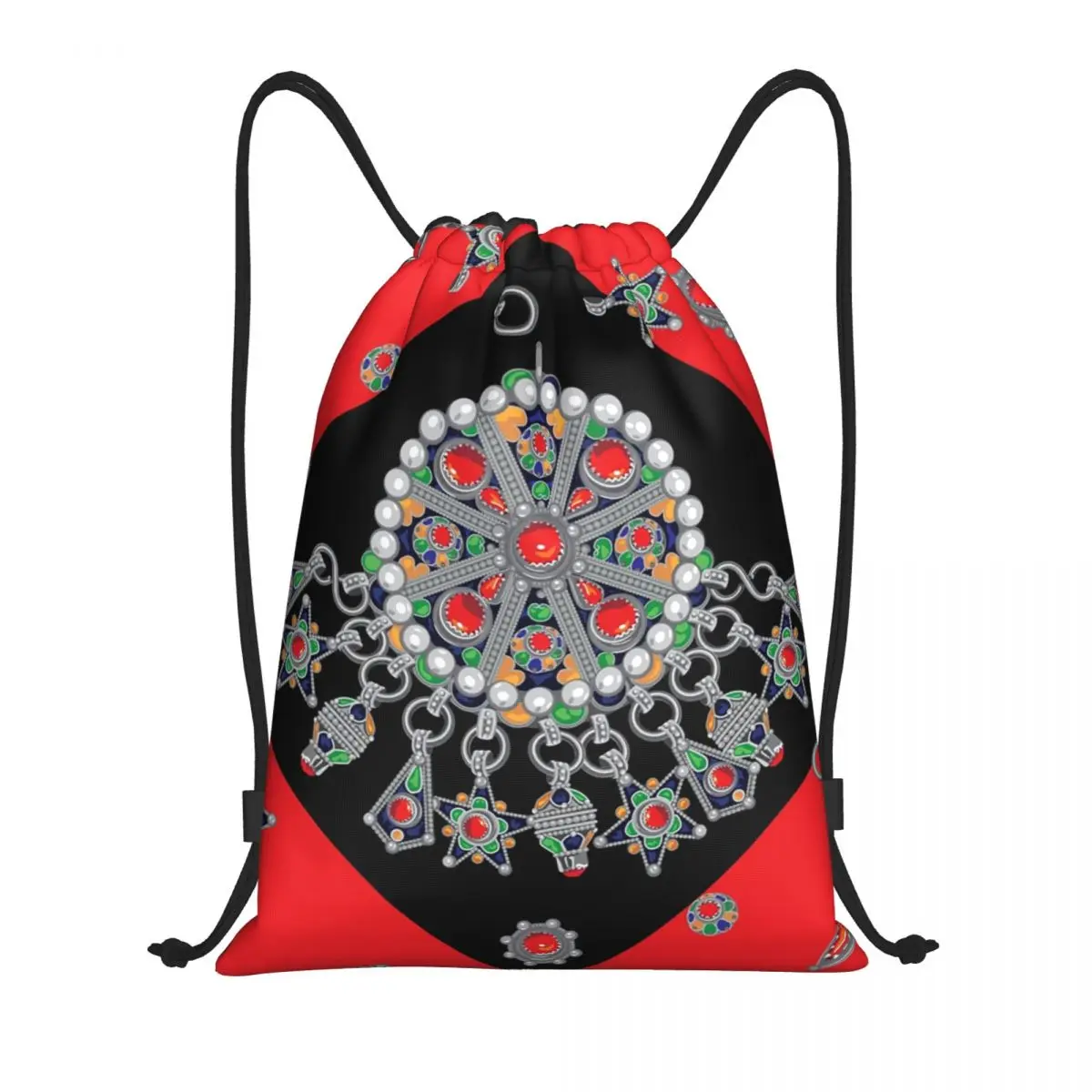 

Custom Kabyle Style Jewelry Drawstring Bags for Training Yoga Backpacks Women Men Moroccan Carpet Pattern Sports Gym Sackpack