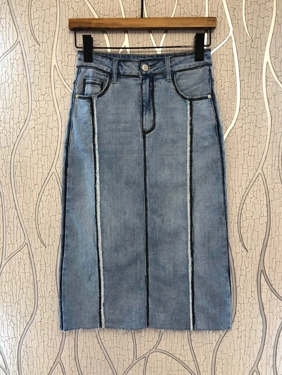 

2022 new women fashion symmetrical pockets decorated denim all-match mid-length skirts 054