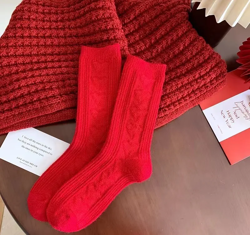 Новогодние носки для женщин модные красные женские дышащие повседневные