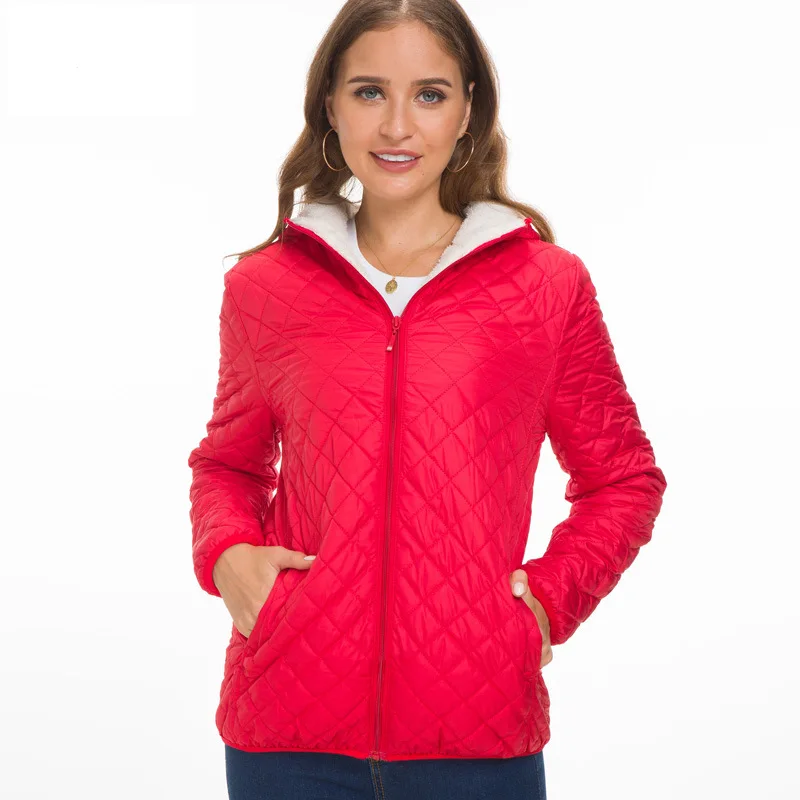 2022 Women Hooded Jacket Casual Basic Warm Velvet Lamb Parka Coat Autumn Winter New Solid Light Soft Famale Outerwear