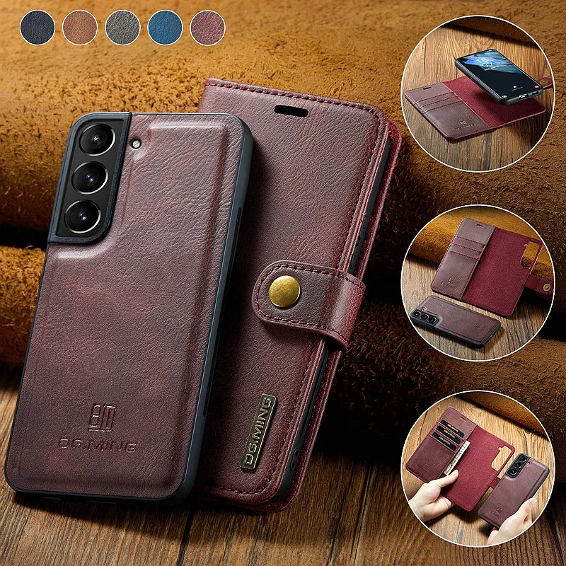 2 in 1 Split Flip Case for Samsung Galaxy S23 S22 S21 S20 S21FE S10 S9 S8 Note 20 10 9 8 Strong Magnetic PU Leather Wallet Cover