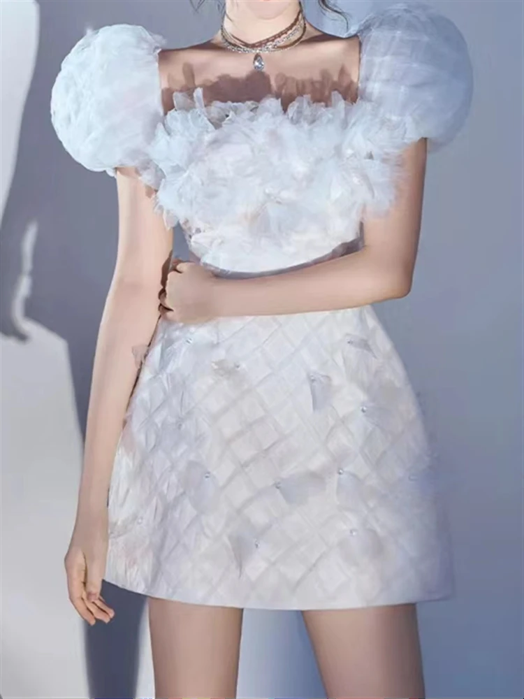 

Женское винтажное платье с коротким рукавом, однотонное привлекательное Сетчатое платье с вышивкой в стиле бохо, белого цвета, лето 2023