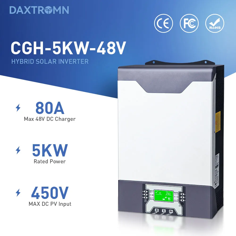 

Daxtromn Hybrid Solar Inverter 5kw PV in 5000W 48v 80A Charger Solar Controller Grid tied/off Grid Solar Inverter Parallel