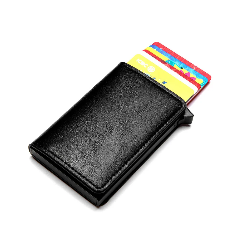 

BISI GORO Customized PU Leather Purse Hasp Card Holder Wallet For Women Smart Wallet For Men Metal RFID Blocking Aluminum Box