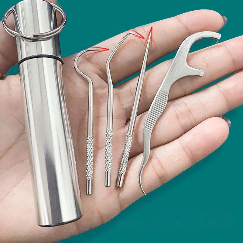 

Portable Titanium Toothpick Bag Set Reusable metal toothpicks with holders for outdoor picnics and camping durable tools
