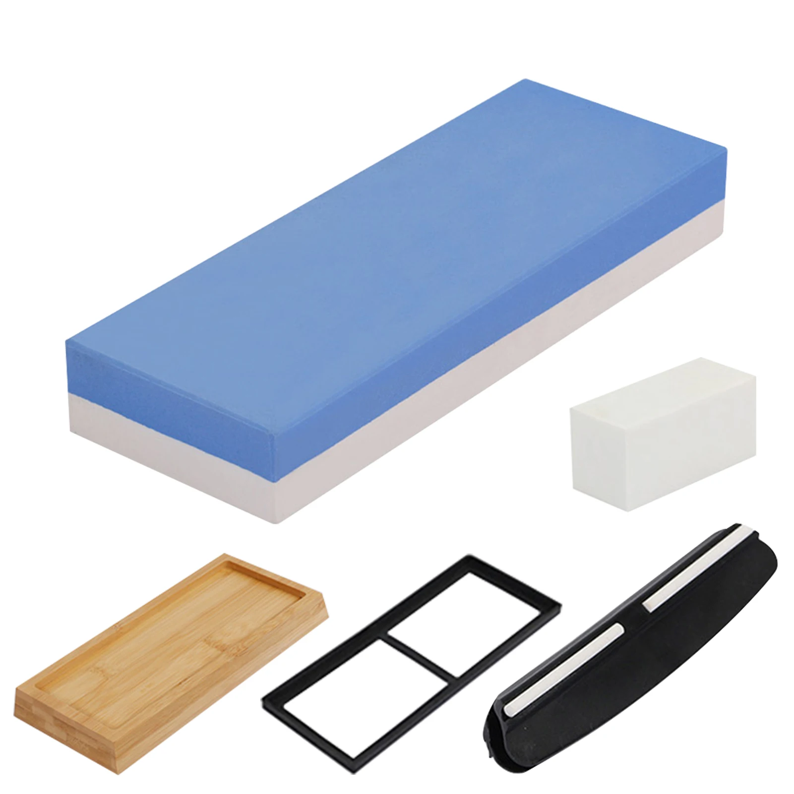

5pcs Flattening Brick Double Side With Bamboo Base Home Kitchen Silicone Pad Scissors Manual Angle Guide Sharpening Stone Set