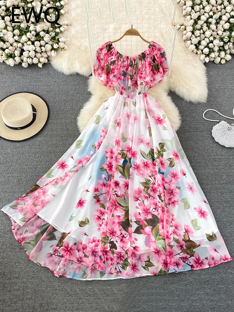 

Женское платье-трапеция с оборками и принтом, с высокой талией