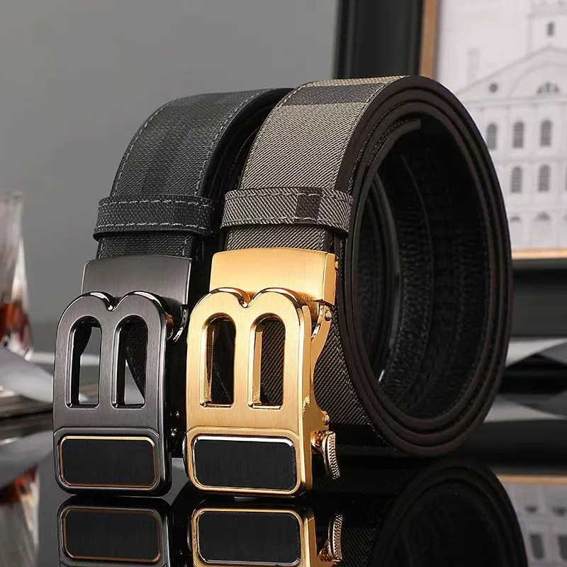 Men's High Quality Genuine Cowhide Letters Automatic Buckle Belt Fashion Luxury Men Business Classic Leather Alloy Belts Gifts