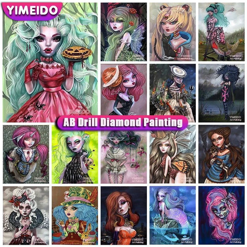 

Набор для алмазной живописи YIMEIDO 5D DIY AB, мультяшная девушка, сумка на молнии, полная квадратная и круглая Алмазная мозаика, вышивка крестиком,...