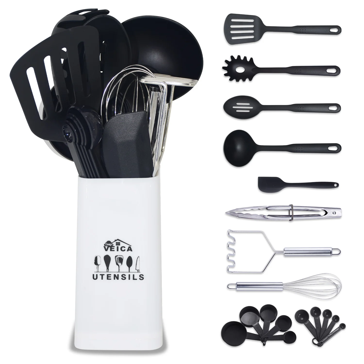 19 Pcs Kitchen Utensils Set Cooking Food Grade Nylon Non Stick Turner Spatula Ladle Whisk Cook Bake With Holder |