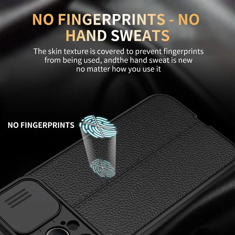 Camera Protective Slide Case On iPhone 14 13 12 11 Pro Max XS XR X 7 8 Plus SE 3 2 Business Leather Lychee Pattern Back Cover