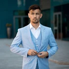 Мужской костюм TIAN QIONG, небесно-голубой облегающий костюм из 100% полиэстера для работы и свадьбы, 3 шт.