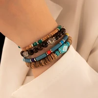 bohemian turquoise beaded bracelet set for women retro wooden strand bracelet fashion jewelry am4346