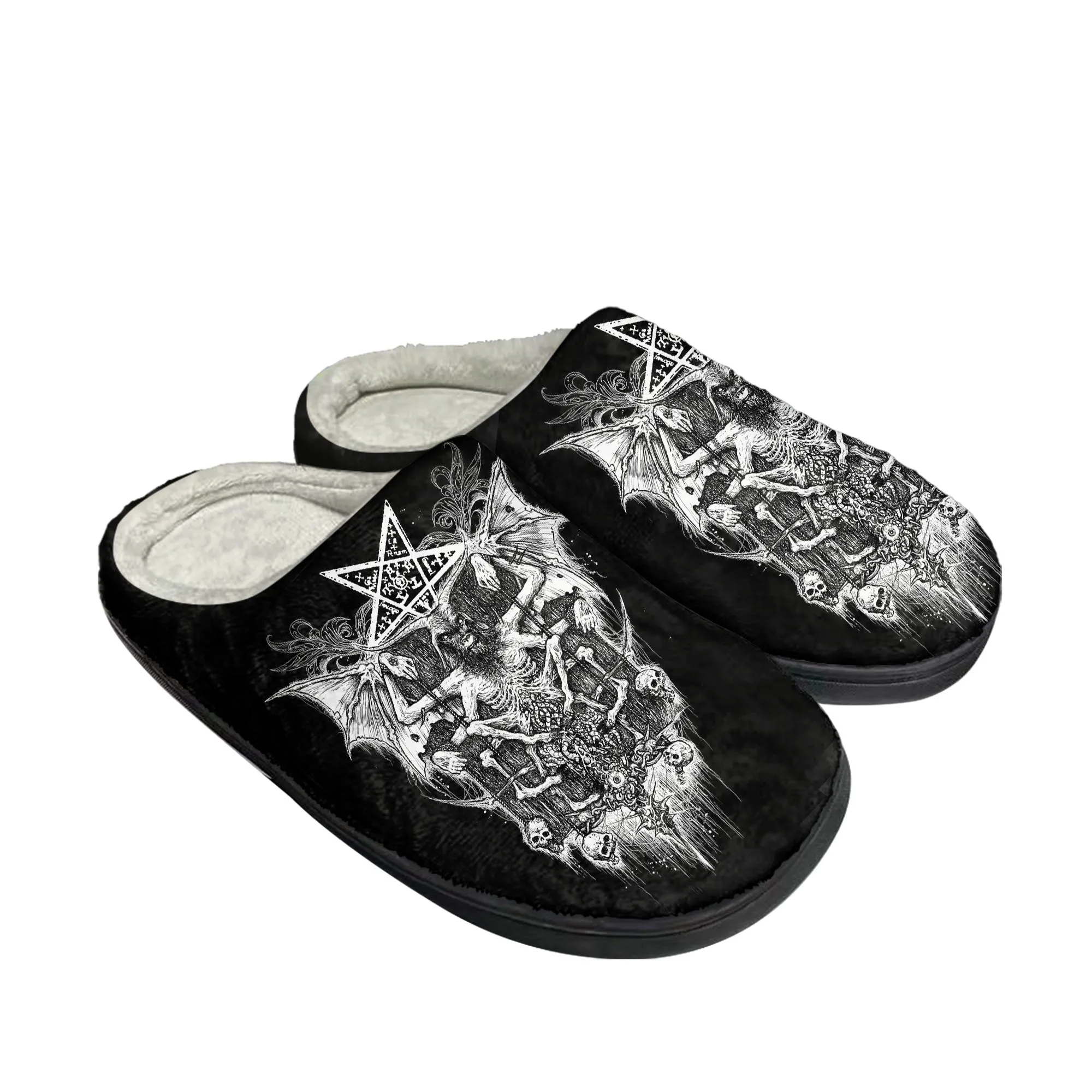 

Pentagram Baphomet Satan Satanic Goth Gothic Goat Home Cotton Slippers Mens Womens Plush Bedroom Keep Warm Shoes Customized Shoe