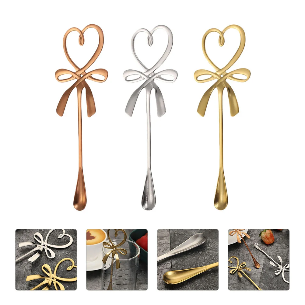 

3 Pcs Coffee Stir Spoons Beverage Stirrer Dessert Metal Iced Tea Scoop Espresso Cocktail Stirring Mini Bow Tie Mixing