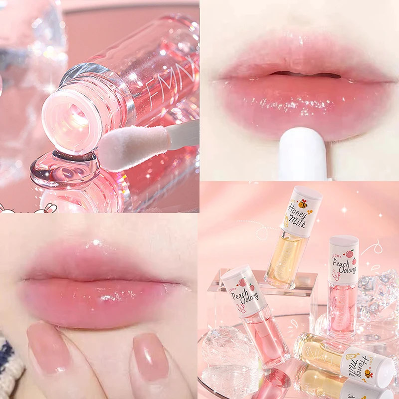 

Natural Peach Milk Honey Lip Oil Relieves Dry Moisturizing Lip Gloss Fades Lip Lines Water Light Lips Long Lasting Repair Makeup