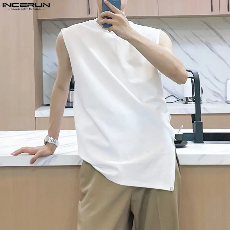 

INCERUN Men Tank Tops O-neck Sleeveless Solid Color Summer Casual Vests Streetwear 2023 Loose Korean Style Men Clothing S-5XL