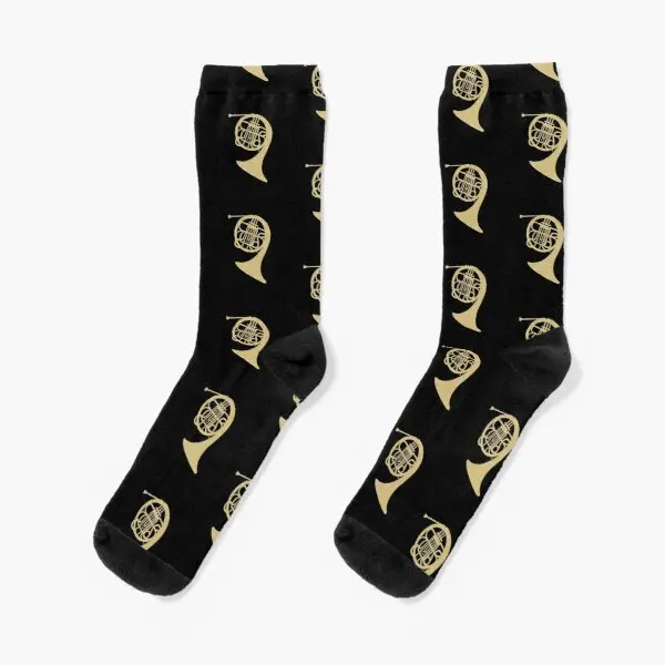 

French Horn Music Horn Musician French H Crew Socks Women Sports Best Girls Short Black Breathable Pattern Unisex Autumn Ladies