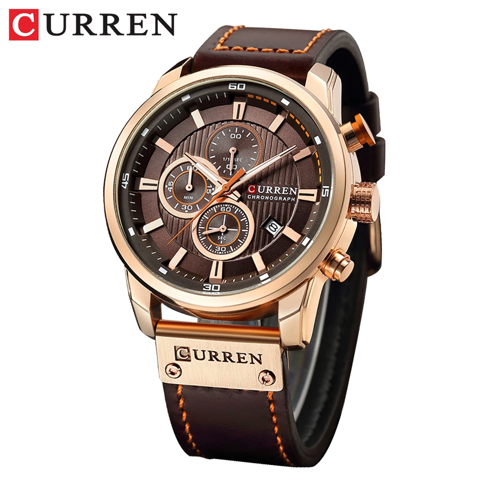 CURREN- Reloj deportivo para hombre, relojes de pulsera masculino, cuarzo, con fecha, reloj de lujo, con cronógrafo