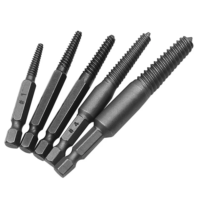 

5x Spiral Flute Bolt Extractor Hex Shank Screw Extractor for Remove Broken Bolts R7UA