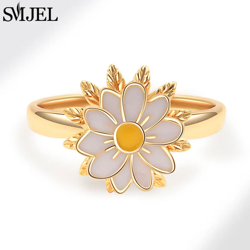 Фото Модное кольцо Bohemia Fashion Sunflower с вращающимся цветком-маргариткой для женщин, минималистичное, антистрессовое, оптом №4