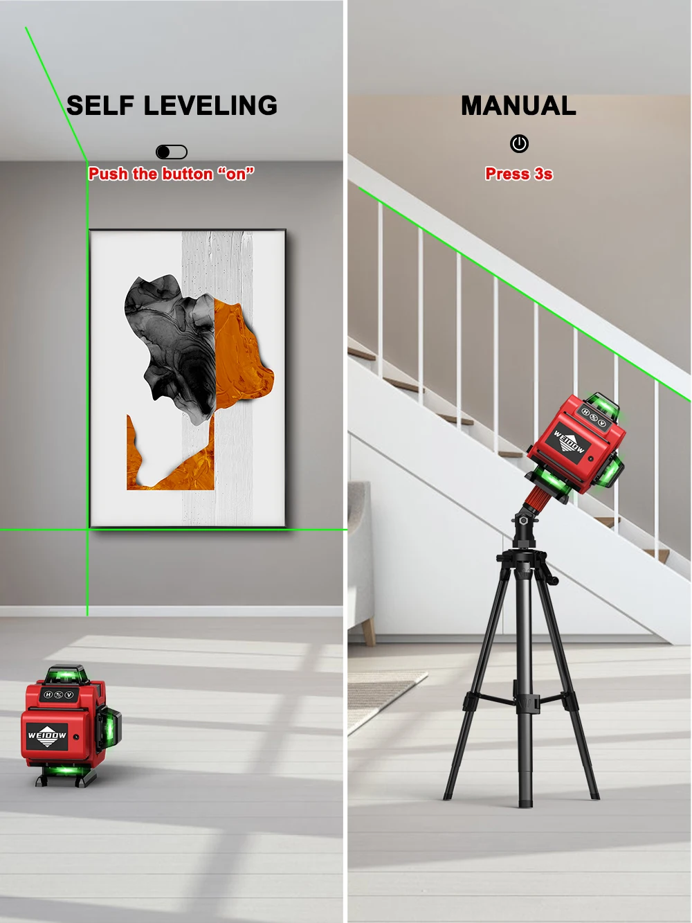 WEIDDW Профессиональный лазерный уровень 4D 16 линий зелёный луч
