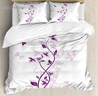 purple bedding set for home bed violet tree swirling persian lilac blooms with butterfly ornamental plant graphic duvet cover