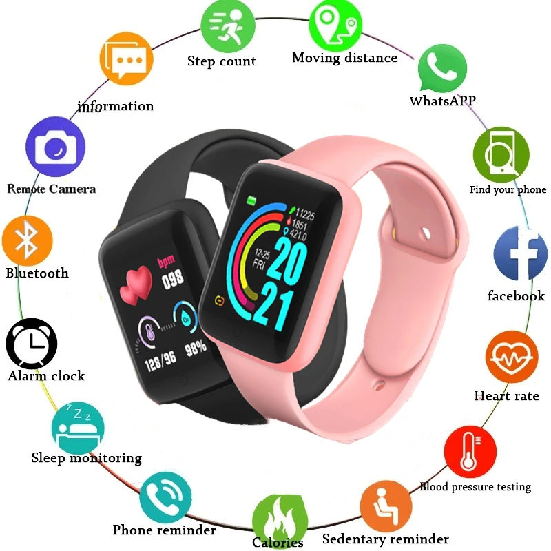 2022 Smart Watch Kids Bluetooth Fitness Tracker Macaron Smartwatch for Men Women Blood Pressure Smart Bracelet for Android IOS