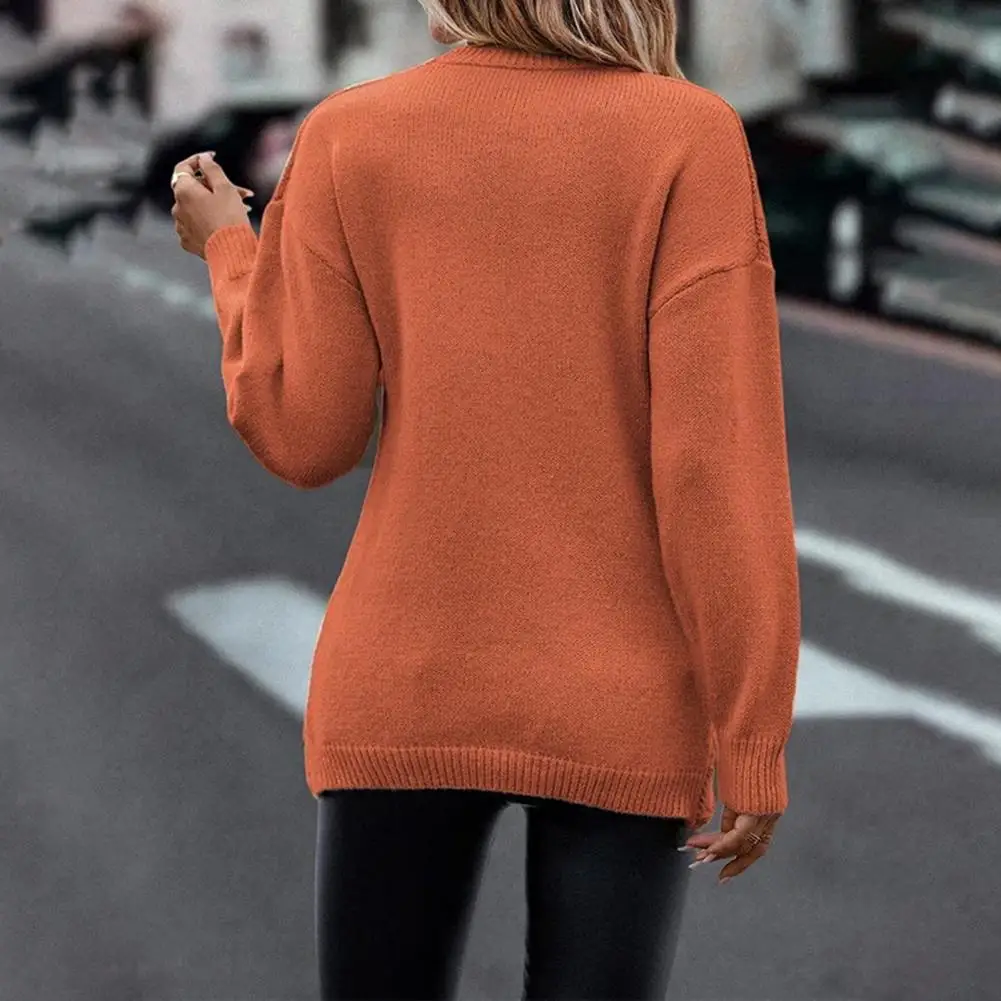 

Trendy Women Knitted Pullover Solid Color Elegant Slim Fit Twist Pattern Sweater Autumn Winter Women Knitted Top for Working