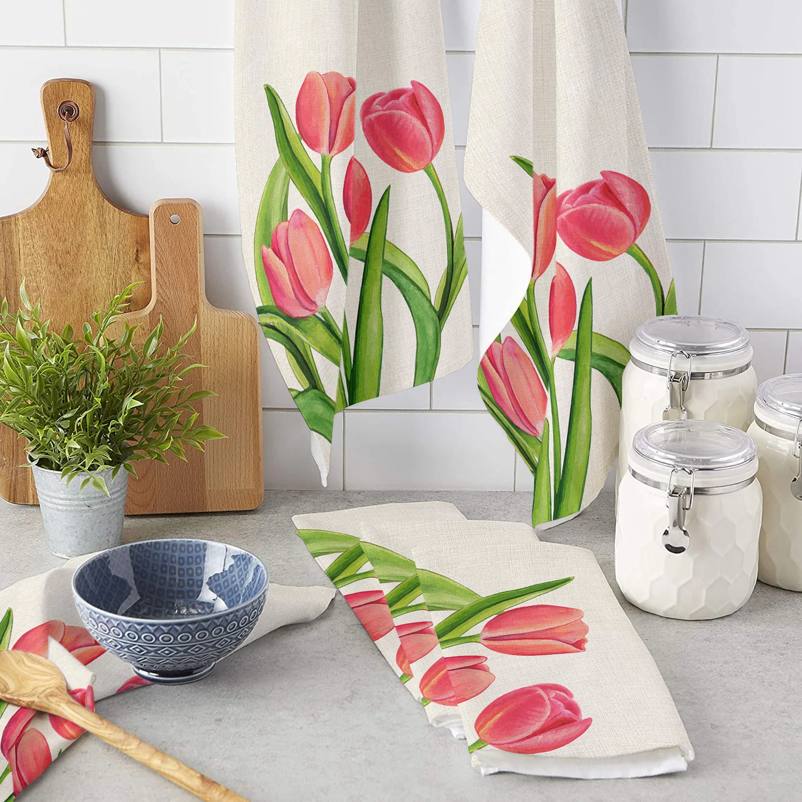 

Tulips Mother'S Day Flowers Hand Towels Dishcloth Utensils for Kitchen Microfiber Cleaning Cloths Household Wipe Towel